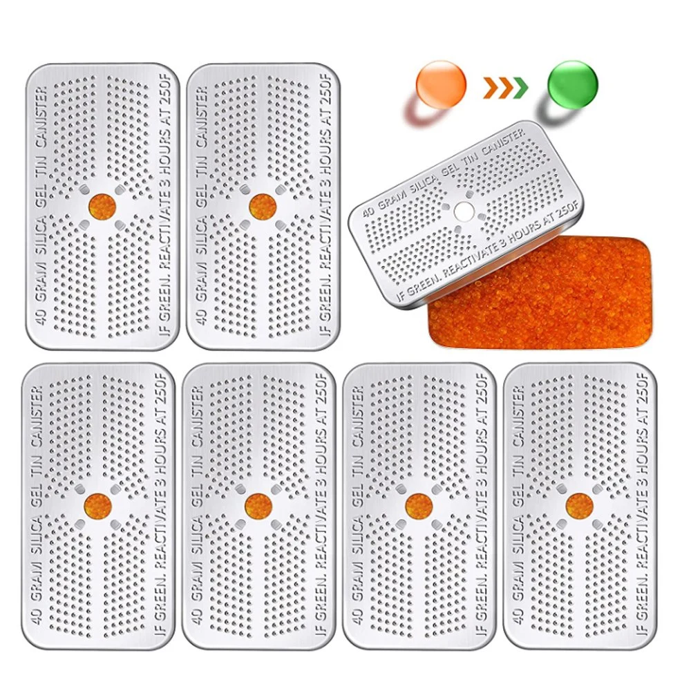 40gram Reusable Humidity Indicator Beads Silica Gel Canister Desiccant Tin Box