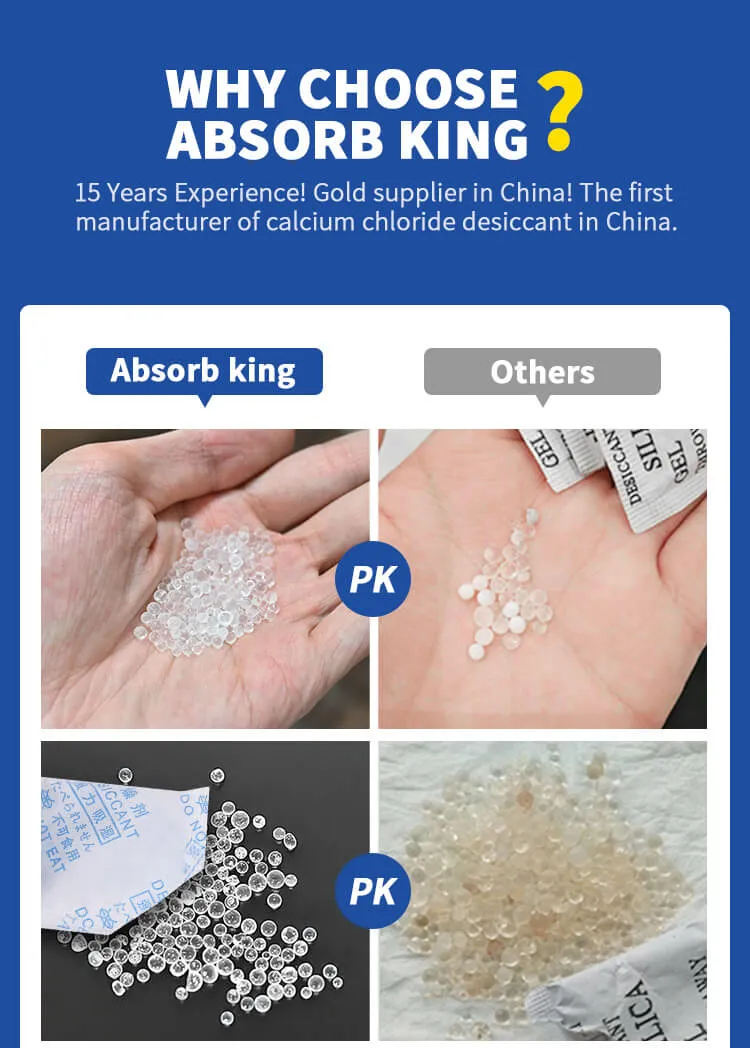 Absorb King Factory Wholesale 300% Super Dry 1g 2g 3G 4G 5g 6g 7g 8g 9g 10g 12g 15g 20g Calcium Chloride Desiccant for Clothes Shoes Leather Electronics
